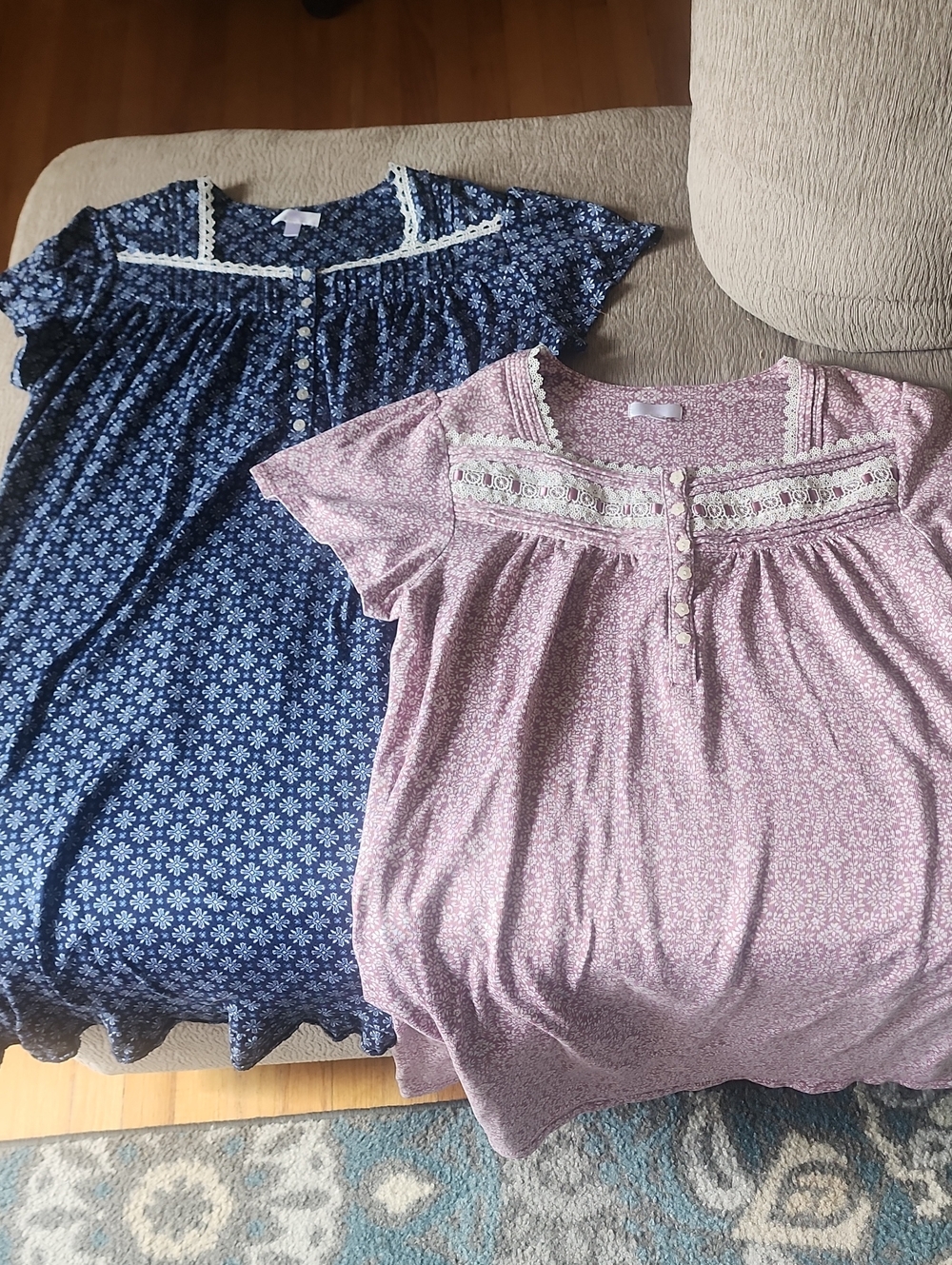 Secret Treasures Two Navy Blue & Pink Floral Lace-Trim Nightgowns Size 12-14
